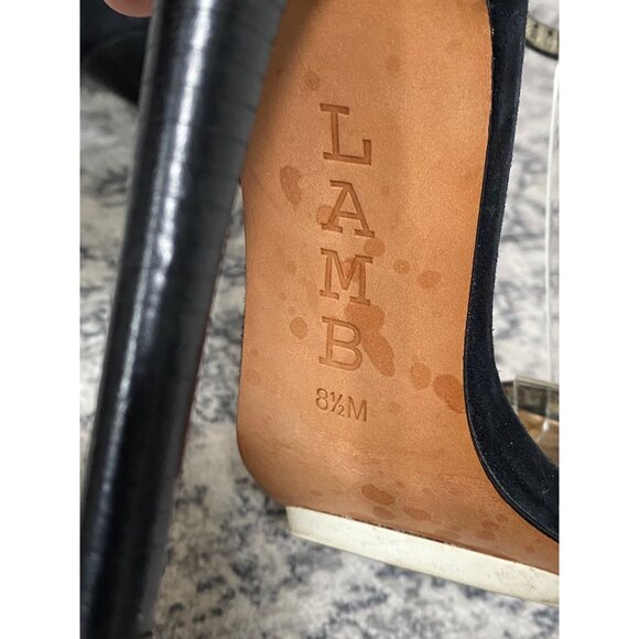 L.A.M.B. Suede Stiletto Studded Ankle Strap Heels in Black Size 81/2 - Picture 9 of 9